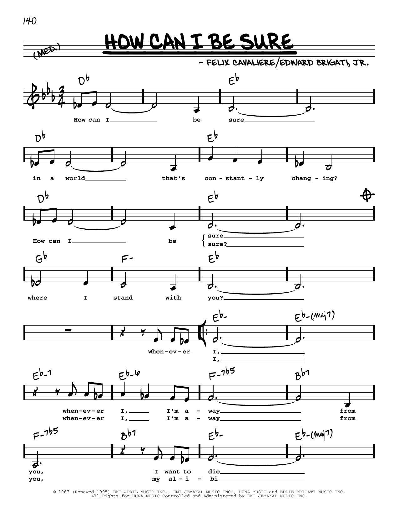 Gloria Estefan How Can I Be Sure (Low Voice) sheet music notes and chords arranged for Real Book – Melody, Lyrics & Chords