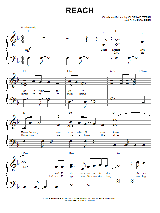 Gloria Estefan Reach sheet music notes and chords arranged for Piano, Vocal & Guitar Chords (Right-Hand Melody)