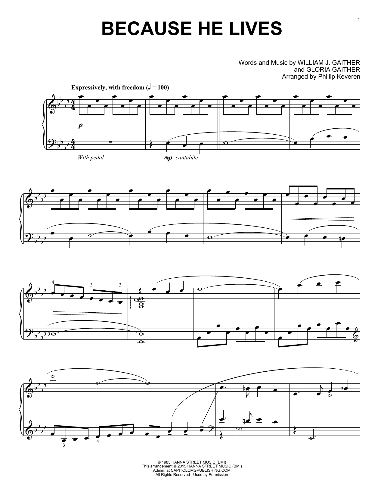 Gloria Gaither Because He Lives (arr. Phillip Keveren) sheet music notes and chords arranged for Piano Solo