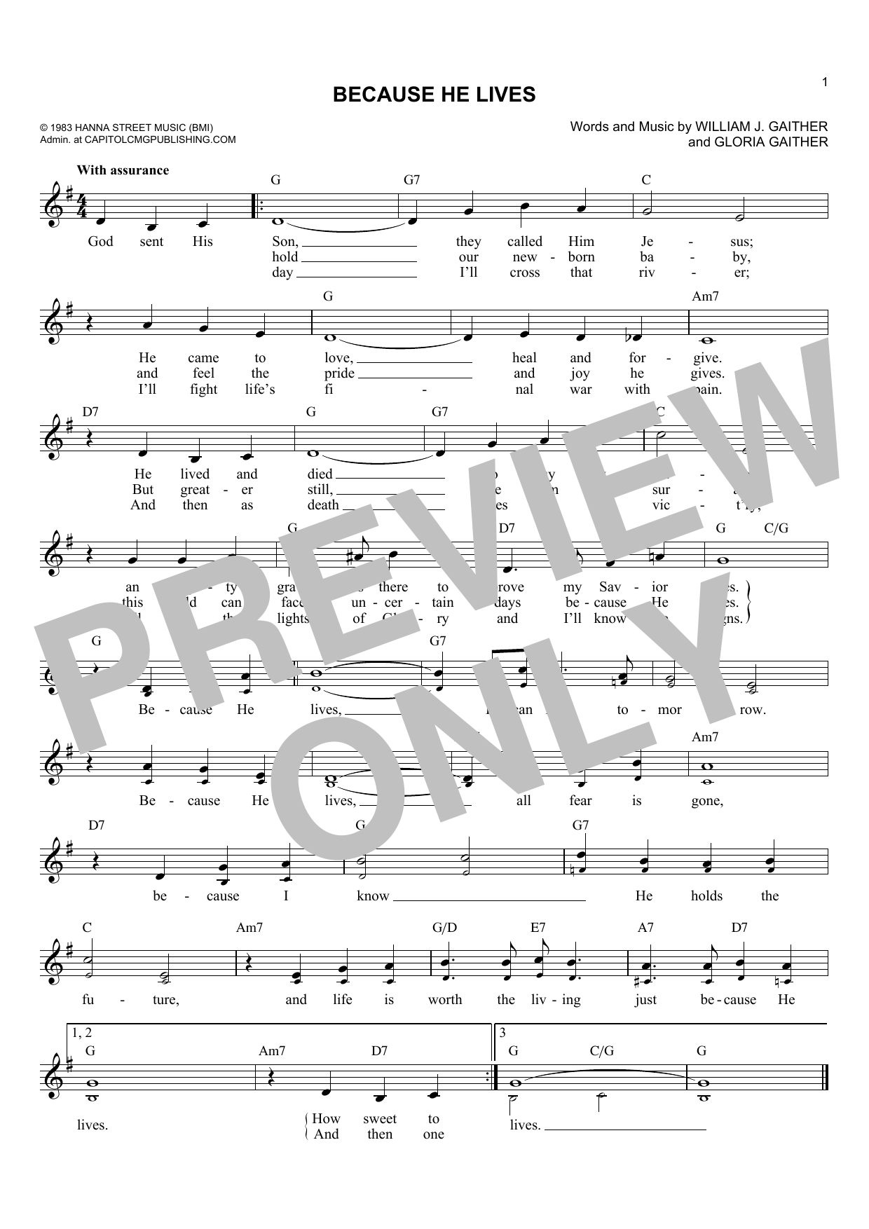 Gloria Gaither Because He Lives sheet music notes and chords arranged for SATB Choir