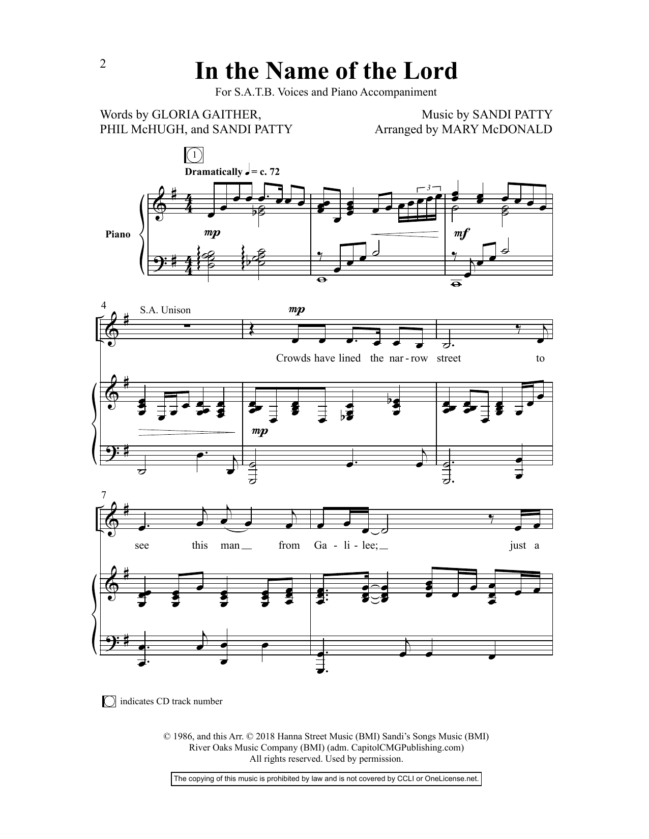Gloria Gaither In The Name Of The Lord sheet music notes and chords arranged for SATB Choir
