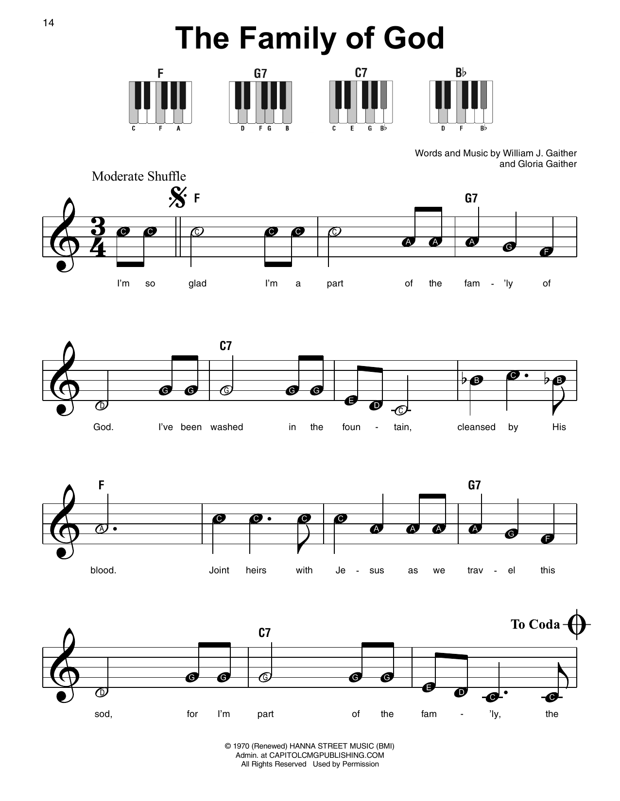 Gloria Gaither The Family Of God sheet music notes and chords arranged for Super Easy Piano