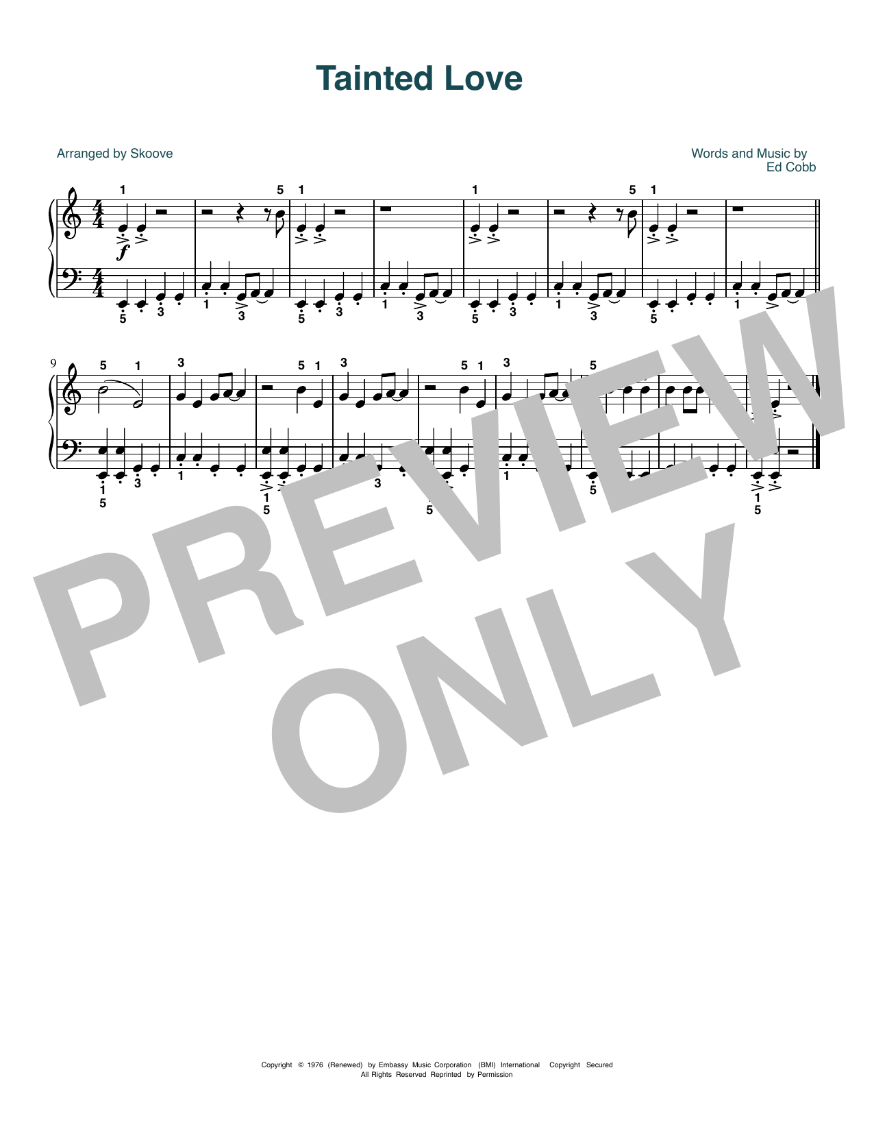 Gloria Jones Tainted Love (arr. Skoove) sheet music notes and chords arranged for Beginner Piano (Abridged)