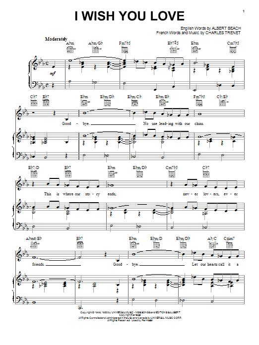 Gloria Lynne I Wish You Love sheet music notes and chords arranged for Lead Sheet / Fake Book