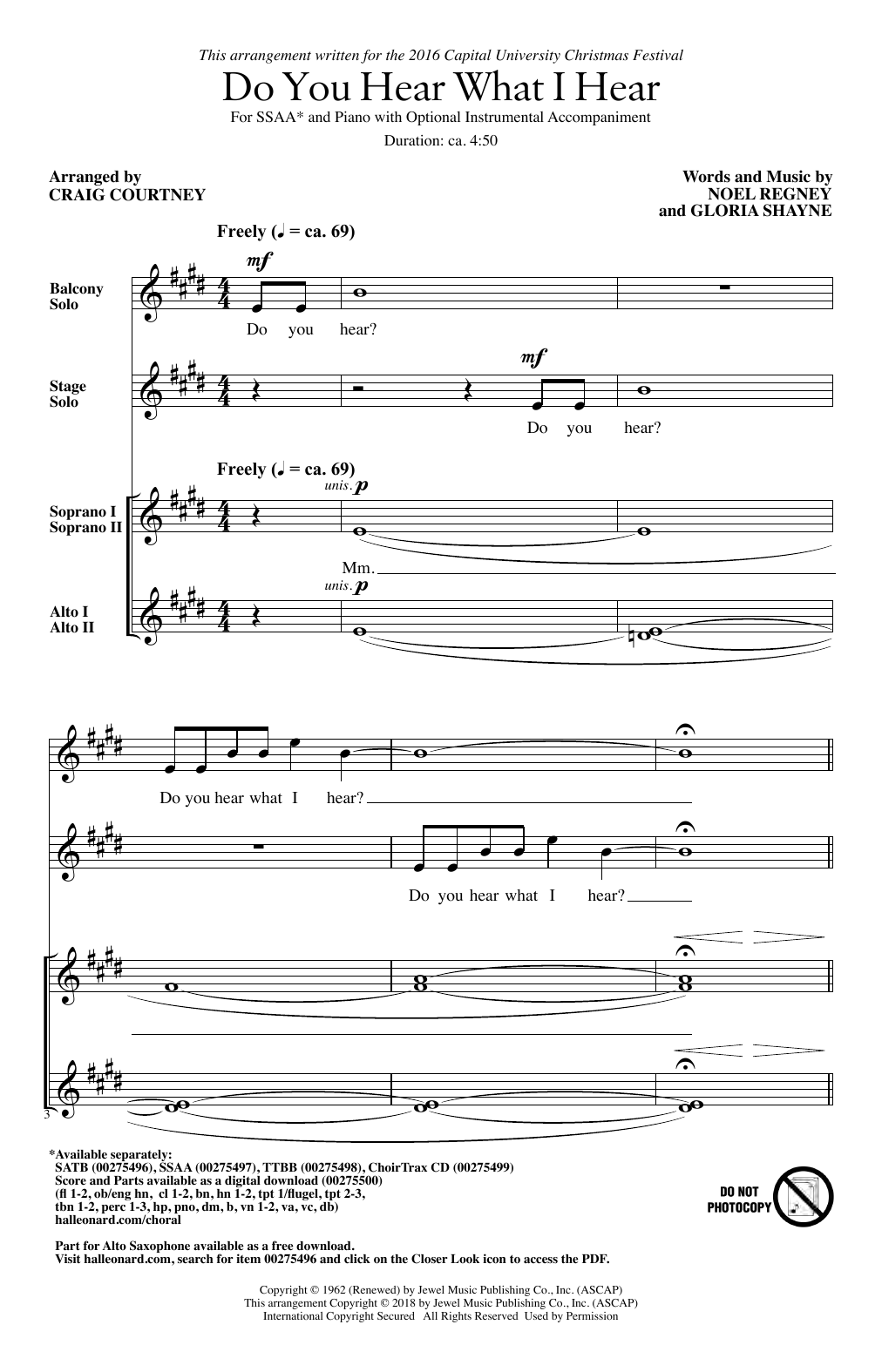 Gloria Shayne Do You Hear What I Hear (arr. Craig Courtney) sheet music notes and chords arranged for SATB Choir
