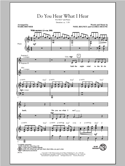 Gloria Shayne Do You Hear What I Hear (arr. Mark Brymer) sheet music notes and chords arranged for SSA Choir