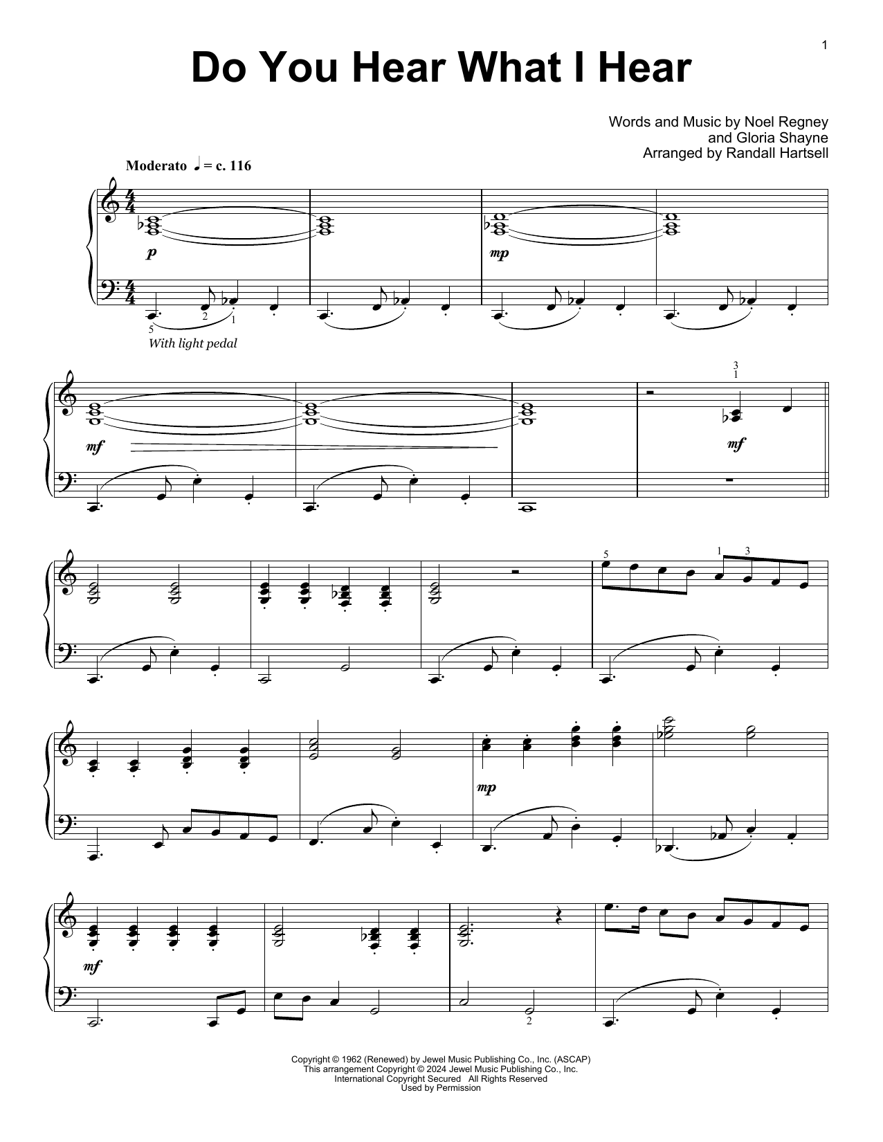 Gloria Shayne Do You Hear What I Hear (arr. Randall Hartsell) sheet music notes and chords arranged for Educational Piano