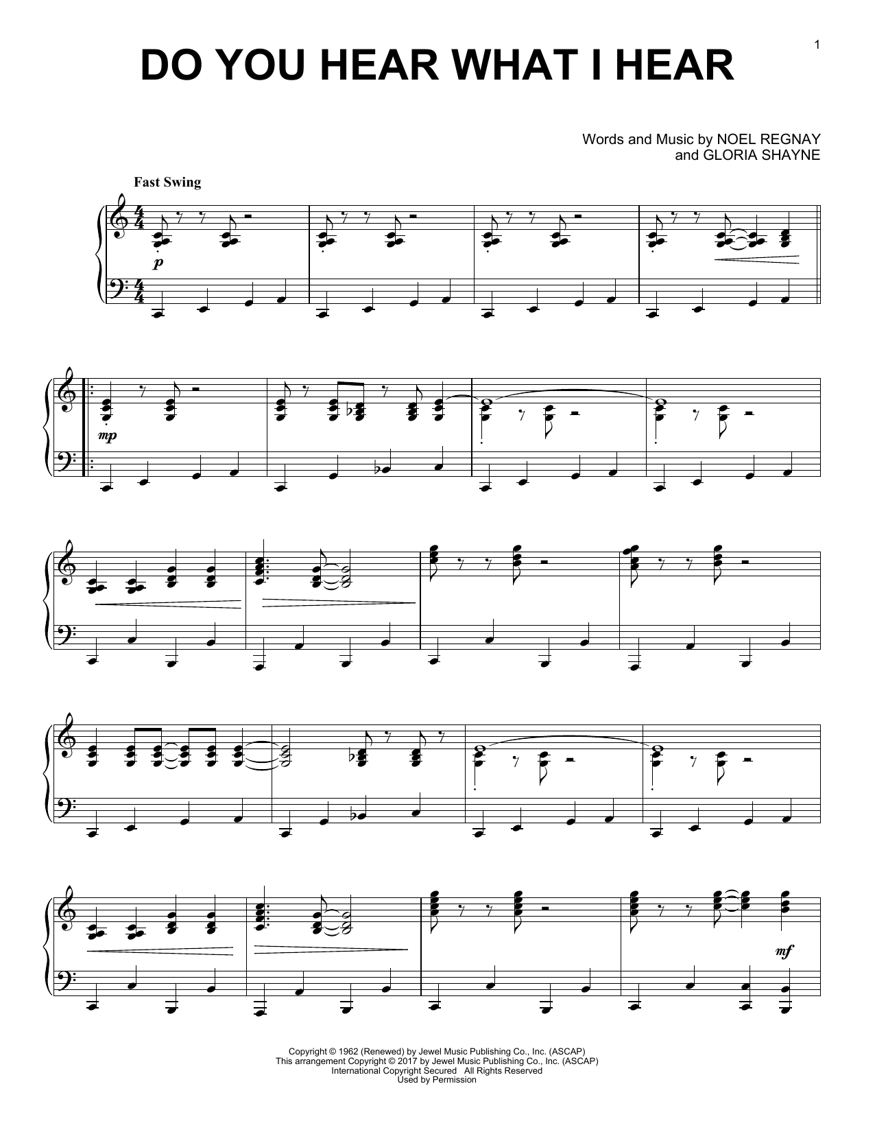 Gloria Shayne Do You Hear What I Hear [Jazz version] sheet music notes and chords arranged for Piano Solo