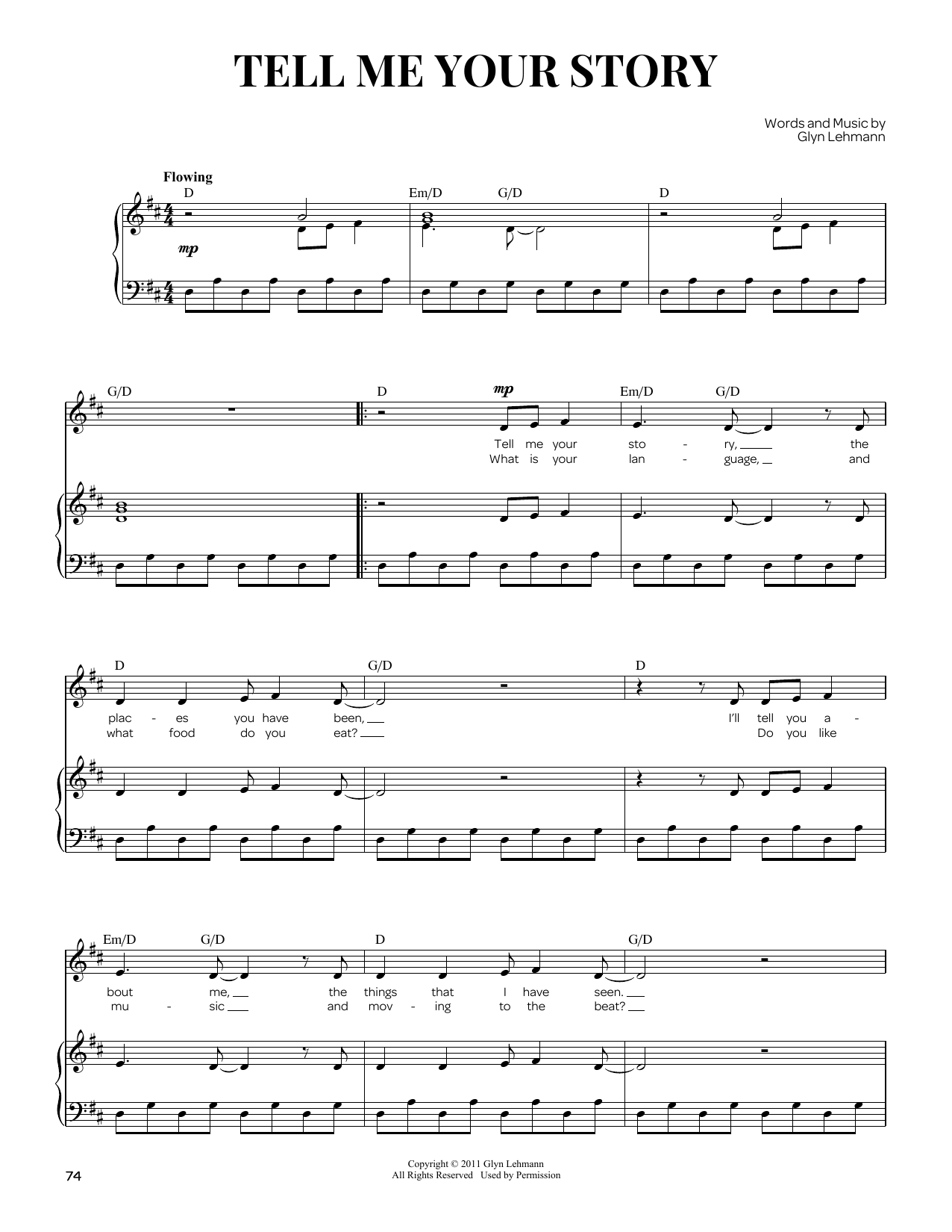 Glyn Lehmann Tell Me Your Story sheet music notes and chords arranged for Piano & Vocal