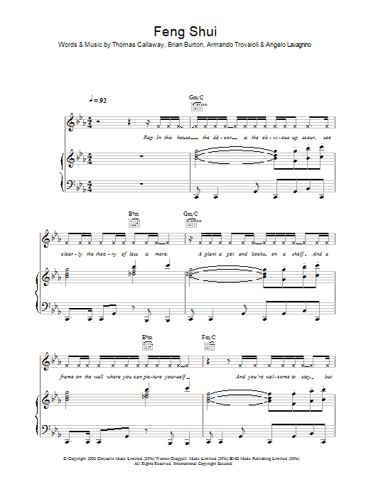 Gnarls Barkley Feng Shui sheet music notes and chords arranged for Piano, Vocal & Guitar Chords