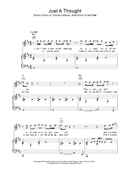 Gnarls Barkley Just A Thought sheet music notes and chords arranged for Piano, Vocal & Guitar Chords