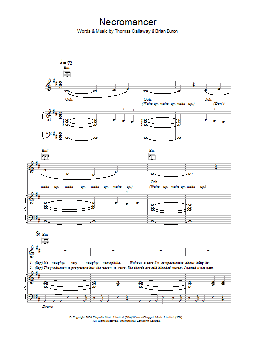 Gnarls Barkley Necromancer sheet music notes and chords arranged for Piano, Vocal & Guitar Chords