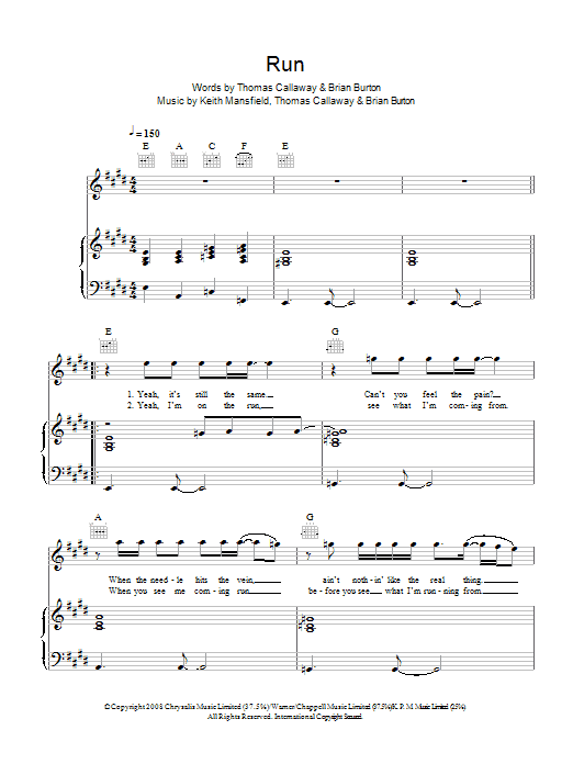 Gnarls Barkley Run sheet music notes and chords arranged for Piano, Vocal & Guitar Chords