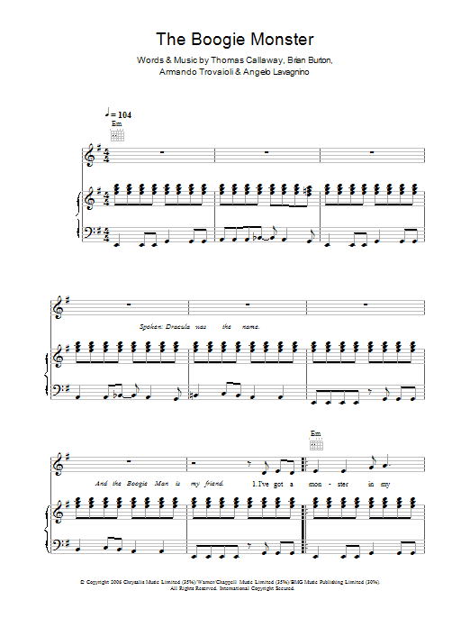 Gnarls Barkley The Boogie Monster sheet music notes and chords arranged for Piano, Vocal & Guitar Chords
