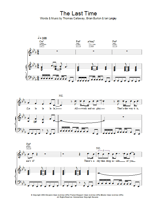 Gnarls Barkley The Last Time sheet music notes and chords arranged for Piano, Vocal & Guitar Chords