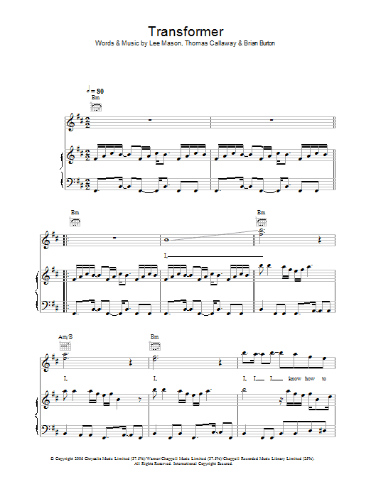 Gnarls Barkley Transformer sheet music notes and chords arranged for Piano, Vocal & Guitar Chords
