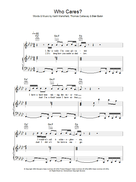 Gnarls Barkley Who Cares? sheet music notes and chords arranged for Piano, Vocal & Guitar Chords