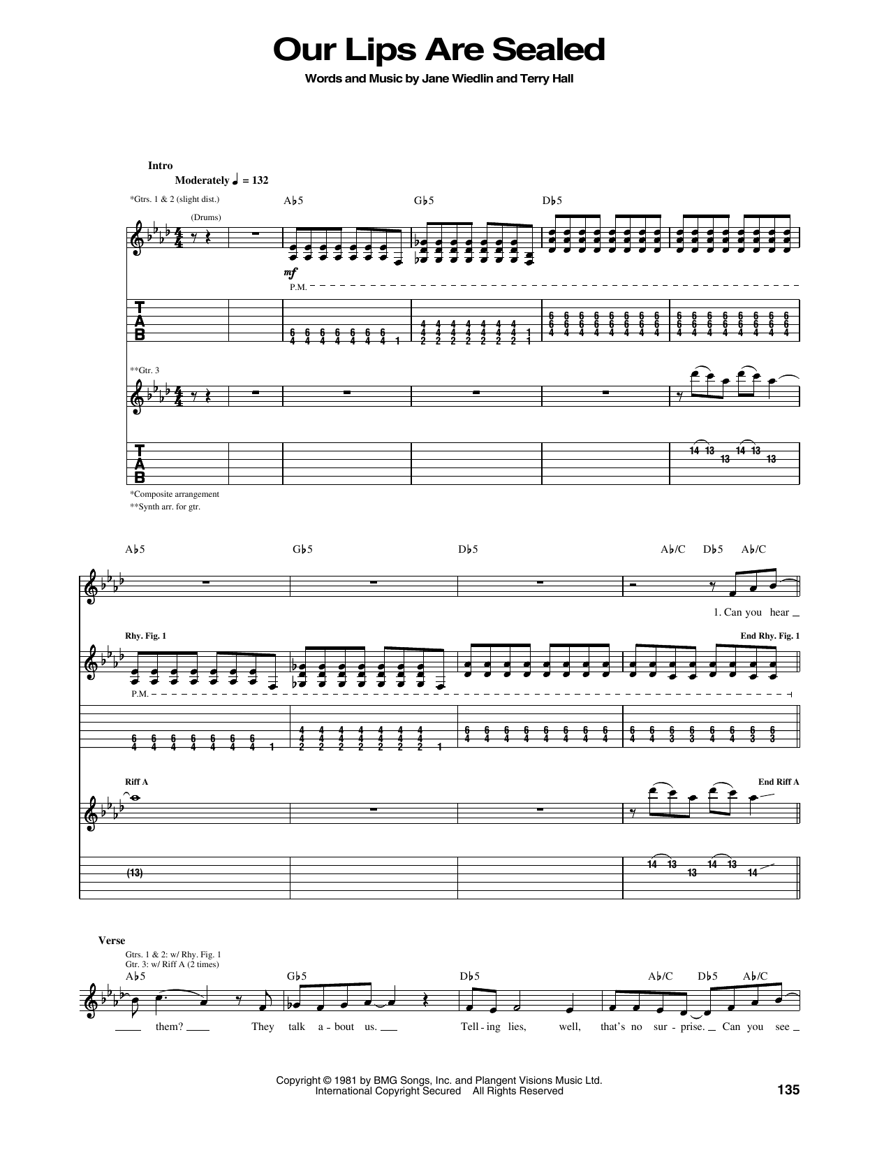 Go-Go'S Our Lips Are Sealed sheet music notes and chords arranged for Guitar Tab