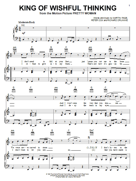 Go West King Of Wishful Thinking sheet music notes and chords arranged for Piano, Vocal & Guitar Chords (Right-Hand Melody)