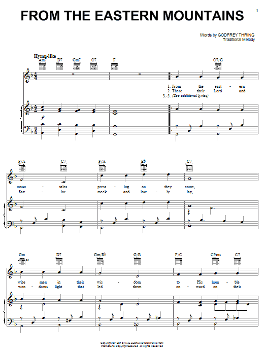 Godfey Thring From The Eastern Mountains sheet music notes and chords arranged for Easy Guitar Tab