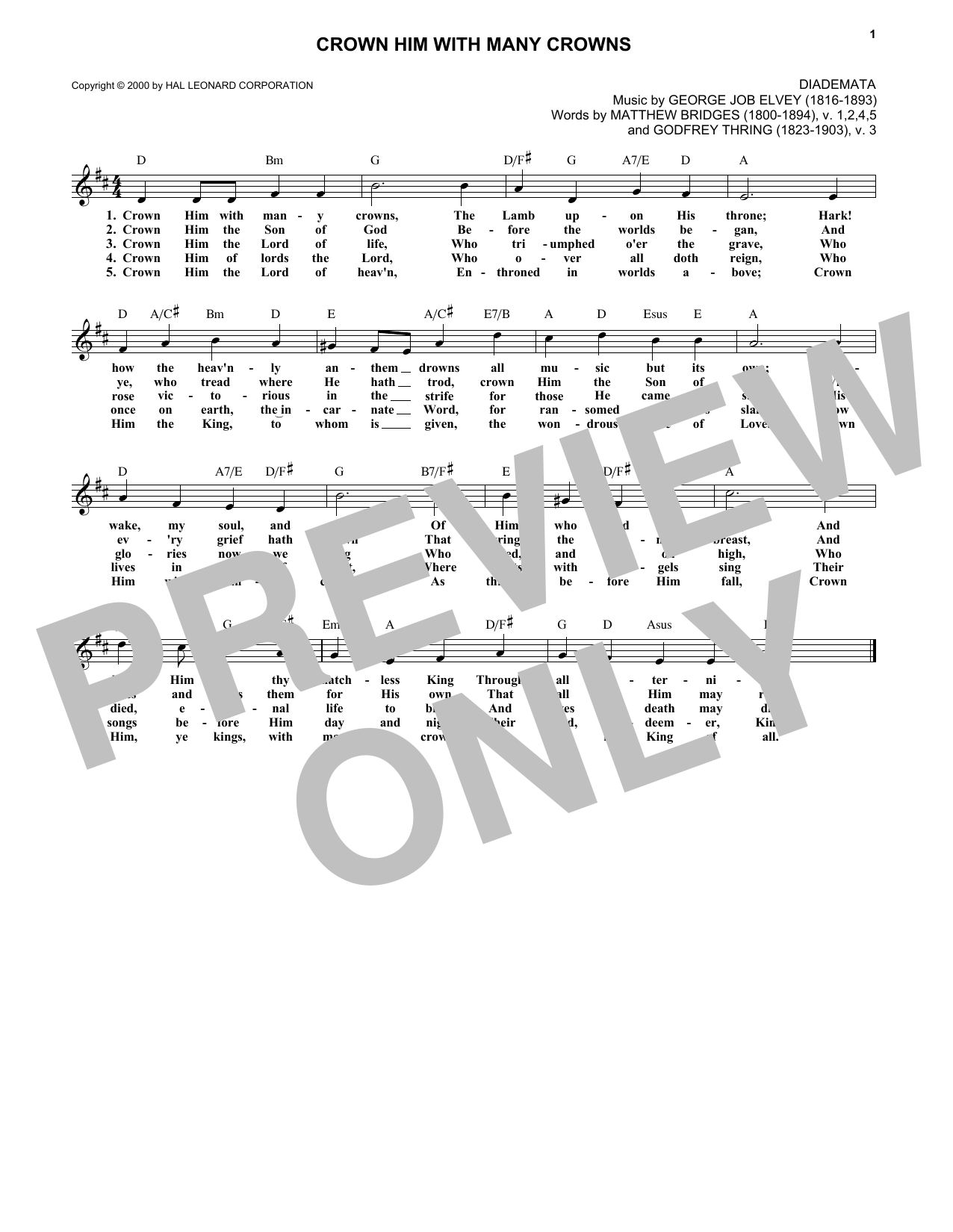 Godfrey Thring Crown Him With Many Crowns sheet music notes and chords arranged for Easy Piano