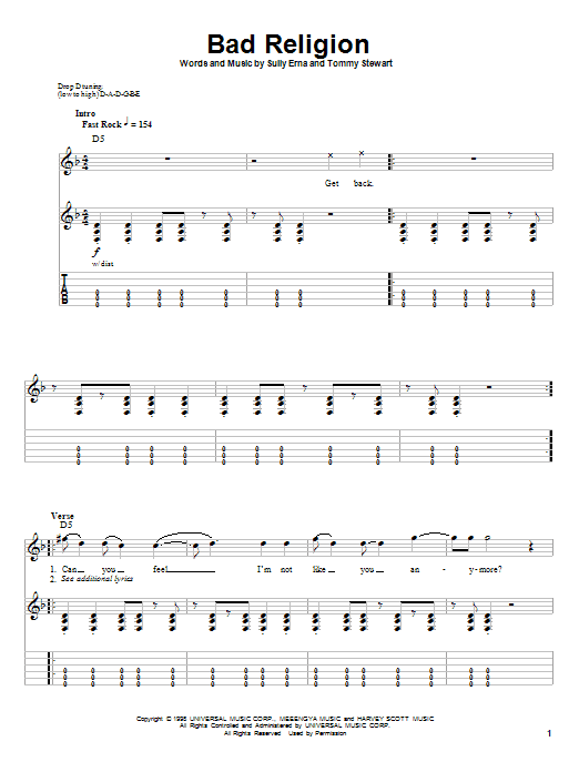 Godsmack Bad Religion sheet music notes and chords arranged for Guitar Tab (Single Guitar)