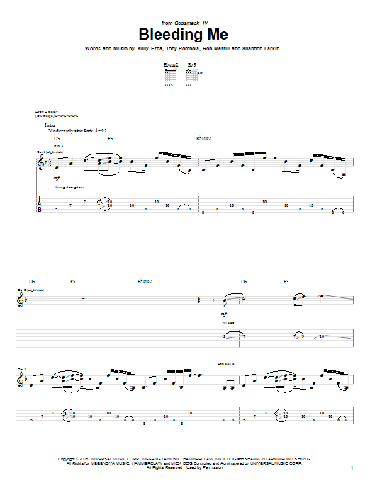Godsmack Bleeding Me sheet music notes and chords arranged for Guitar Tab