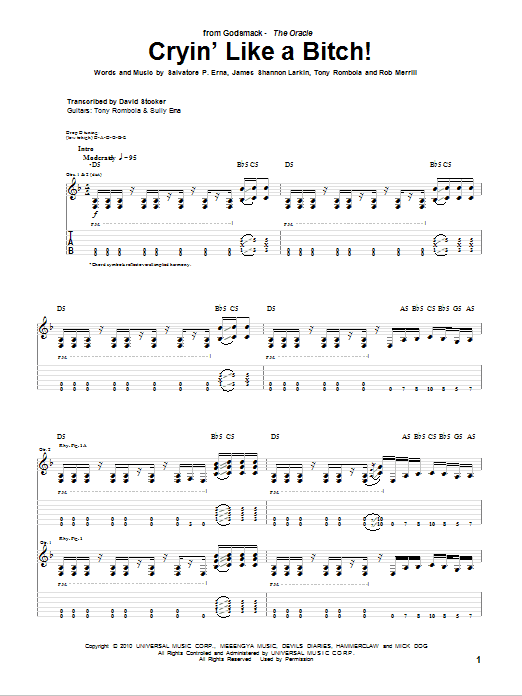 Godsmack Cryin' Like A Bitch! sheet music notes and chords arranged for Guitar Tab
