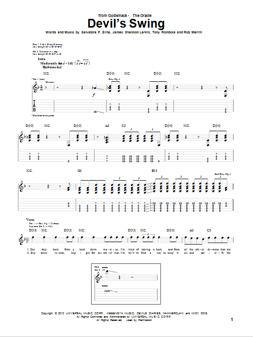 Godsmack Devil's Swing sheet music notes and chords arranged for Guitar Tab