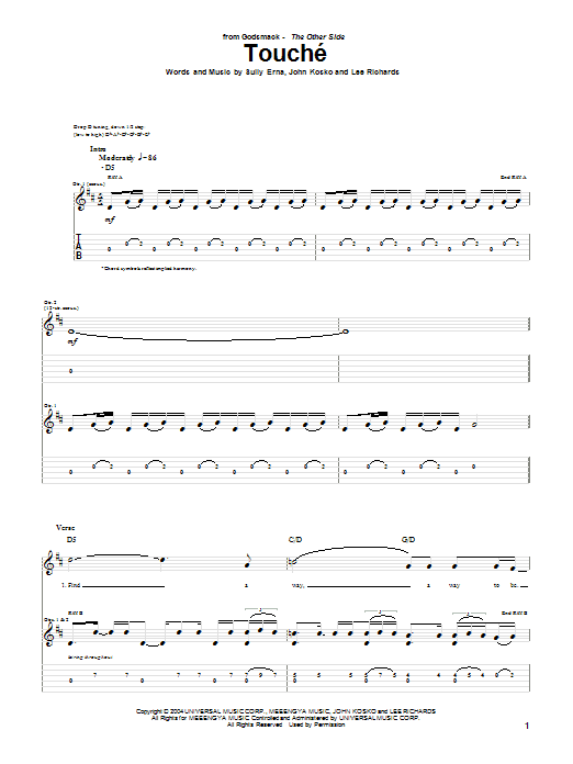 Godsmack featuring Dropbox Touche sheet music notes and chords arranged for Guitar Tab