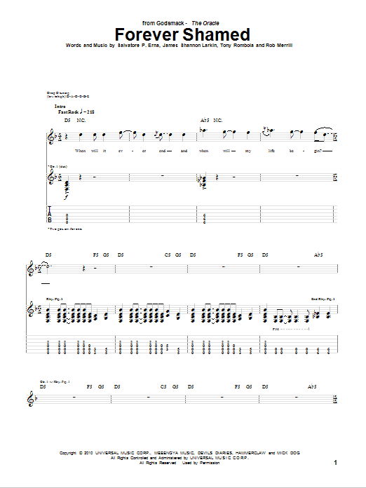 Godsmack Forever Shamed sheet music notes and chords arranged for Guitar Tab