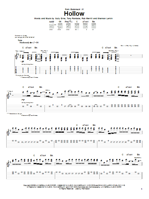 Godsmack Hollow sheet music notes and chords arranged for Guitar Tab