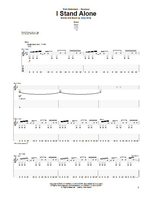 Godsmack I Stand Alone sheet music notes and chords arranged for Guitar Tab (Single Guitar)