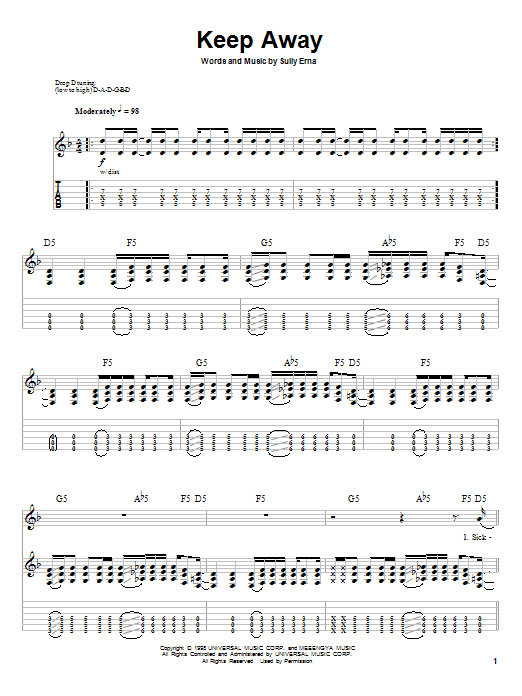 Godsmack Keep Away sheet music notes and chords arranged for Guitar Tab (Single Guitar)
