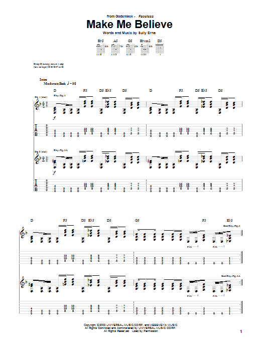 Godsmack Make Me Believe sheet music notes and chords arranged for Guitar Tab