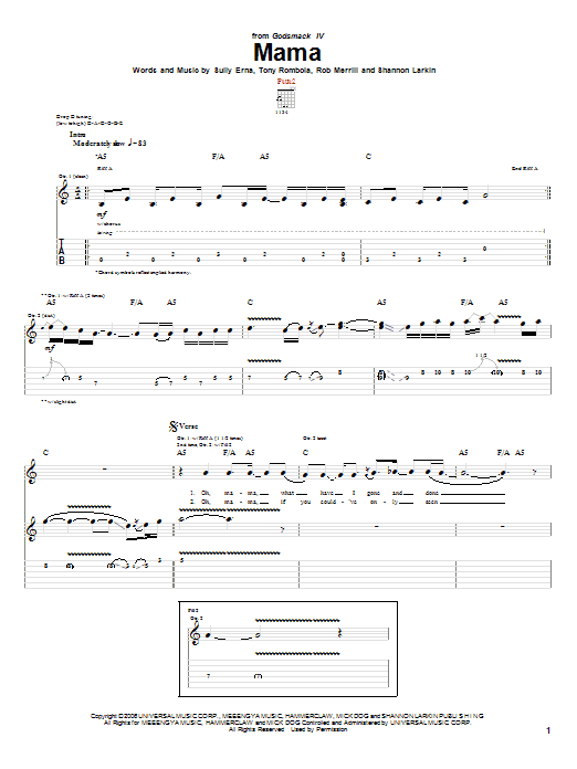 Godsmack Mama sheet music notes and chords arranged for Guitar Tab