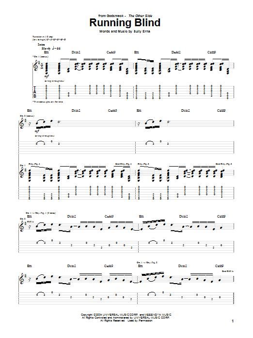 Godsmack Running Blind sheet music notes and chords arranged for Bass Guitar Tab