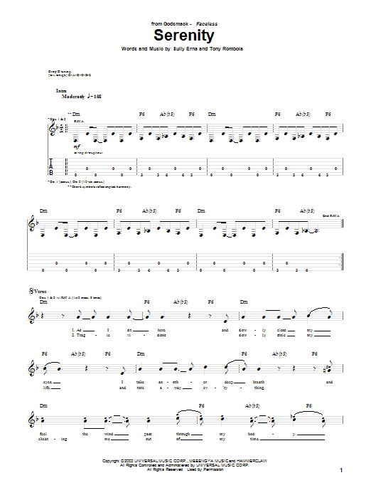Godsmack Serenity sheet music notes and chords arranged for Guitar Tab