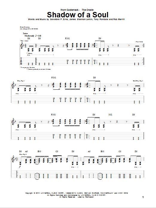 Godsmack Shadow Of A Soul sheet music notes and chords arranged for Guitar Tab