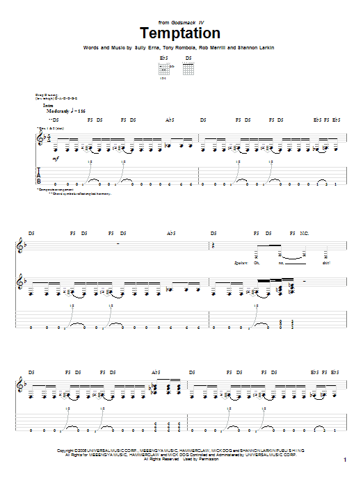 Godsmack Temptation sheet music notes and chords arranged for Guitar Tab