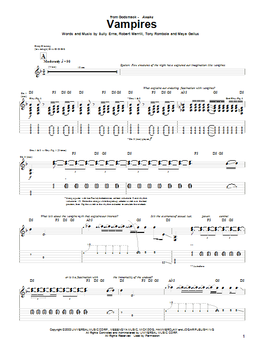Godsmack Vampires sheet music notes and chords arranged for Guitar Tab