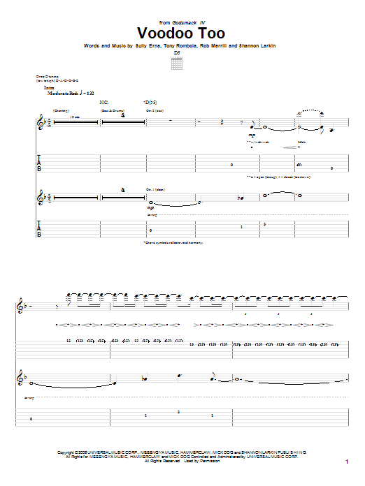 Godsmack Voodoo Too sheet music notes and chords arranged for Guitar Tab