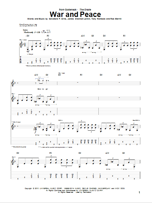 Godsmack War And Peace sheet music notes and chords arranged for Guitar Tab