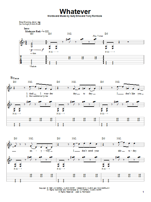Godsmack Whatever sheet music notes and chords arranged for Guitar Tab (Single Guitar)