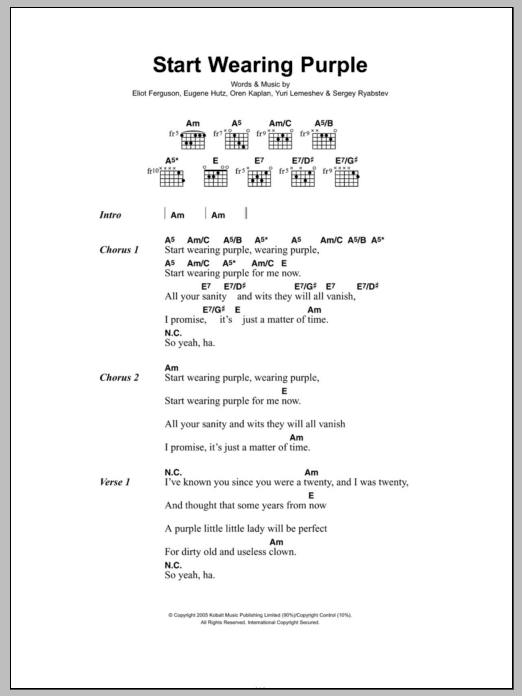 Gogol Bordello  Start Wearing Purple sheet music notes and chords arranged for Guitar Chords/Lyrics