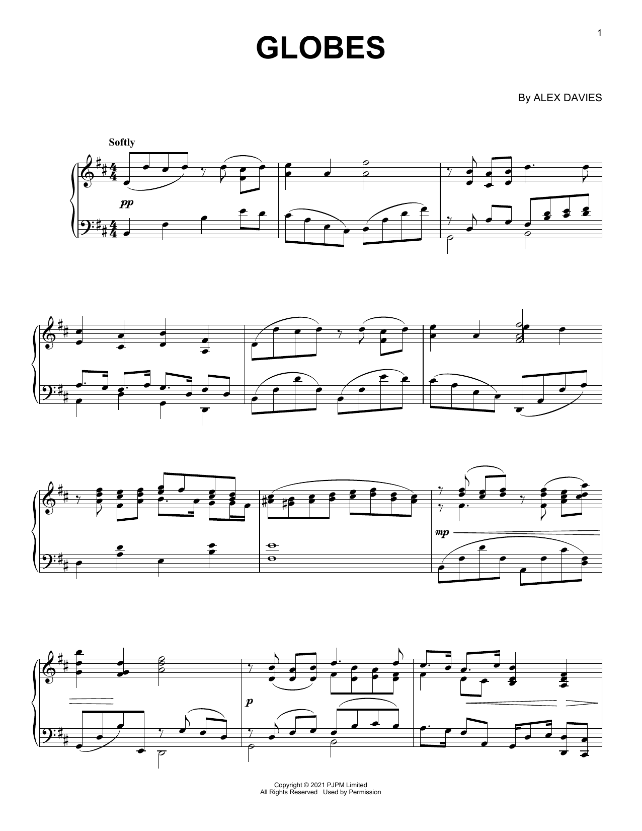 Goldbæk Globes sheet music notes and chords arranged for Piano Solo