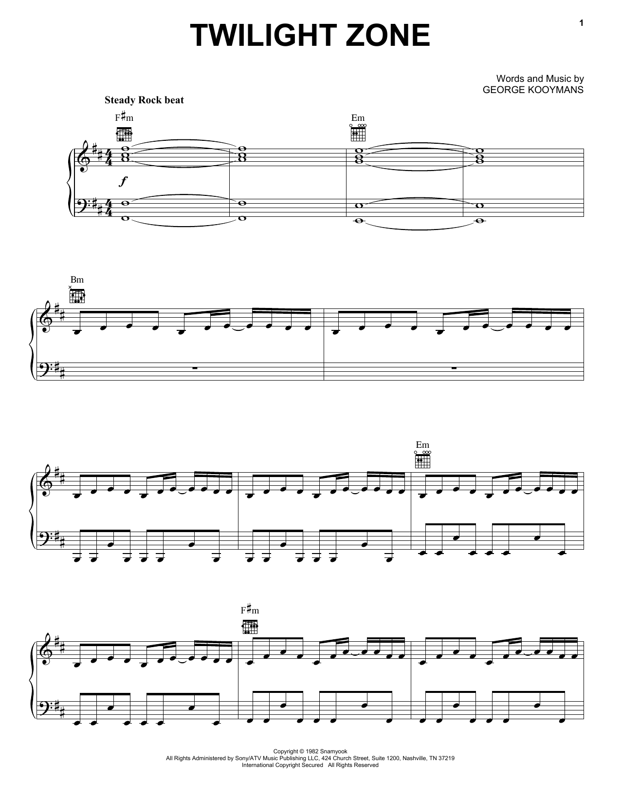 Golden Earring Twilight Zone sheet music notes and chords arranged for Piano, Vocal & Guitar Chords (Right-Hand Melody)