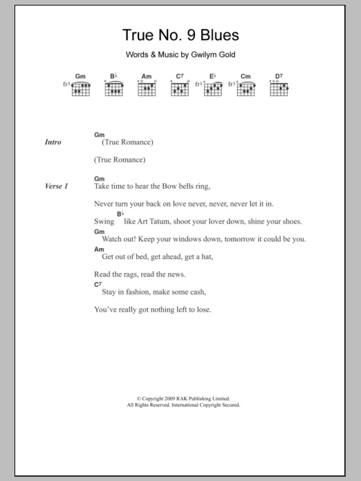Golden Silvers True No. 9 Blues sheet music notes and chords arranged for Guitar Chords/Lyrics