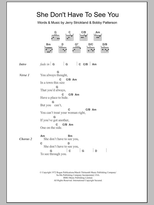 Golden Smog She Don't Have To See You sheet music notes and chords arranged for Guitar Chords/Lyrics
