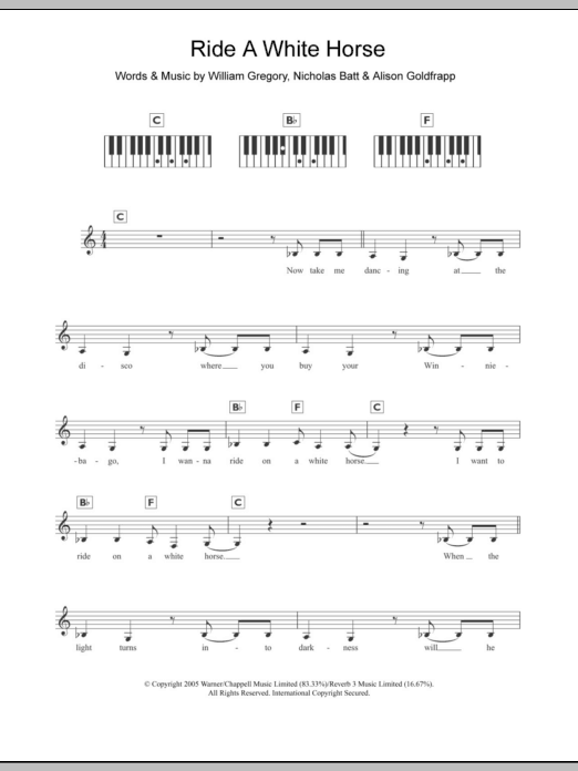 Goldfrapp Ride A White Horse sheet music notes and chords arranged for Piano Chords/Lyrics
